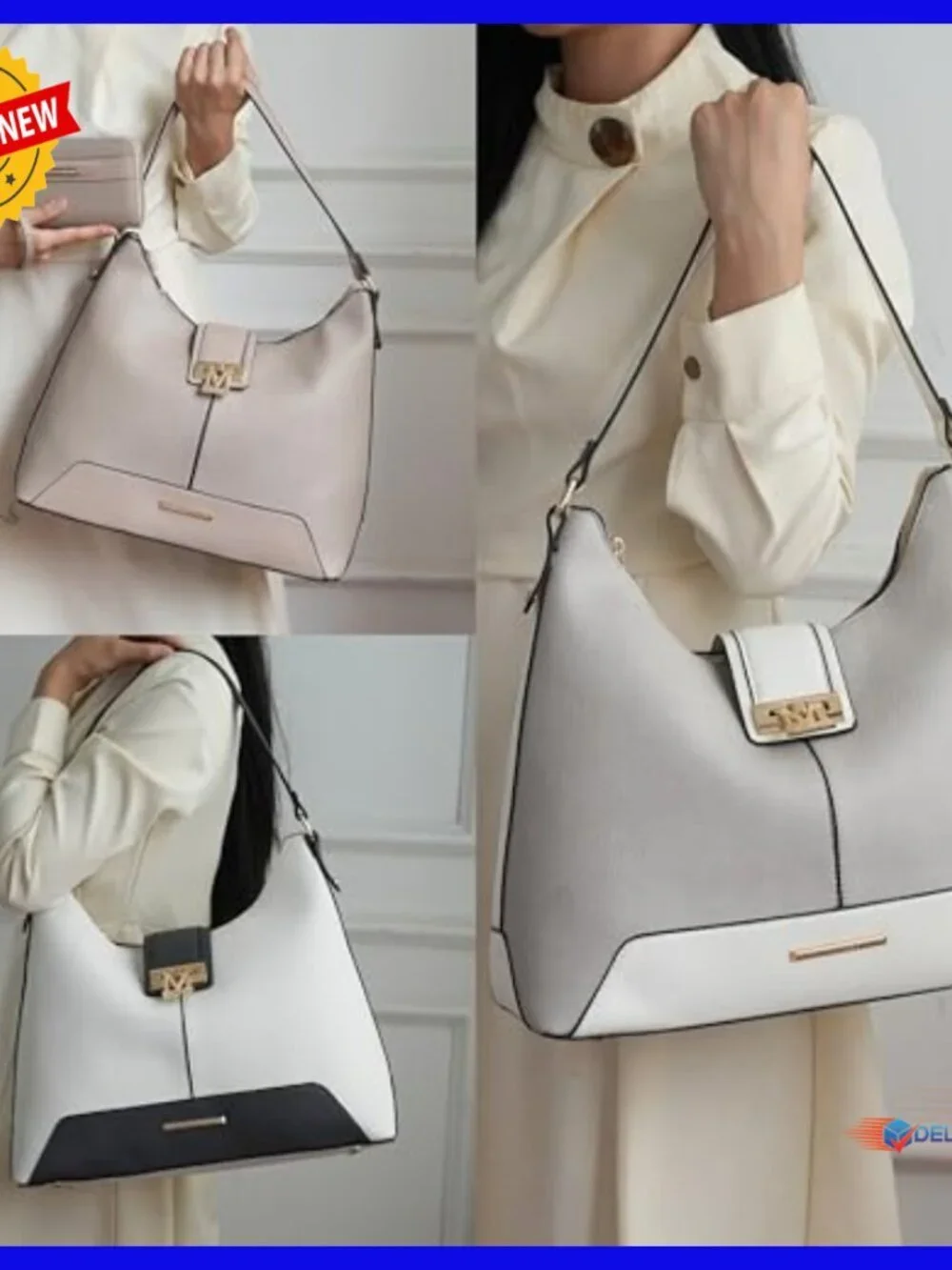 Vegan Leather Hobo Bag with Wristlet, Convertible Shoulder Purse